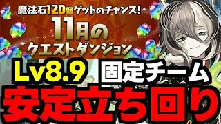 【11月のクエスト】Lv8.9固定チーム！ド安定立ち回り解説！【パズドラ】