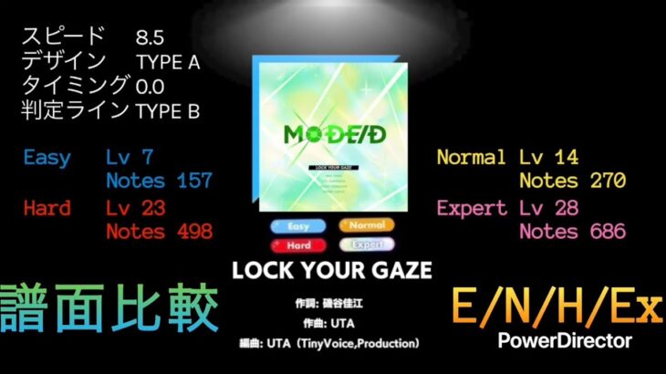 LOCK YOUR GAZE [E/N/H/Ex][PC]【あんスタmusic譜面比較】