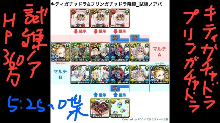 [パズドラ]サンリオコラボ_ キティガチャドラ&プリンガチャドラ降臨_試練ノア無課金2人マルチ周回パ[パズル&ドラゴンズ]