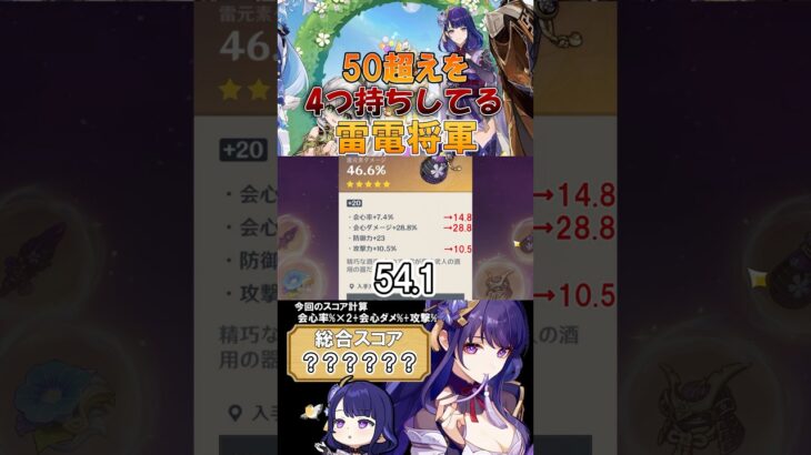［原神/聖遺物鑑賞］50超え4つ持ちの狂人！やばい雷電将軍を紹介！#genshinimpact #原神 #shorts #hoyocreators #原神聖遺物#雷電将軍 #切り抜き #聖遺物鑑賞
