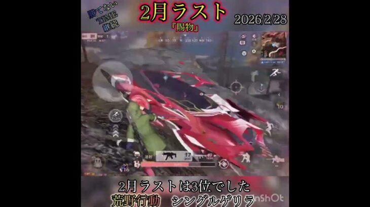 【荒野行動】2月ラストもダメだ💦来月こそ頑張るぞ‼️ シングルゲリラ