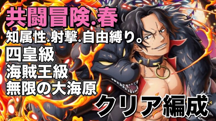 【トレクル】共闘冒険.春！タイプ属性縛り（知属性）全同一攻略編成！