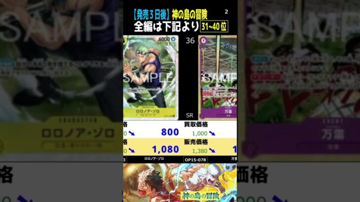 ②/5 (OP15)全編は上より[発売3日後]神の島の冒険【エネルが継続して!? 買取販売相場】ランキングTOP51(3.3←3.2】ワンピース ワンピカード 新弾 相場