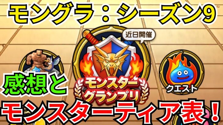 【ドラクエウォーク】モングラシーズン9の個人的ティア表と感想！