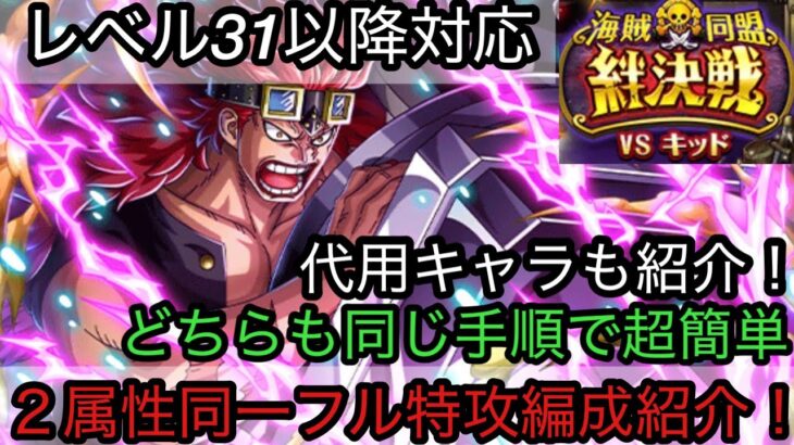 [トレクル]絆決戦VSキッドフル特攻編成紹介！2属性手順も編成も同じで超簡単！代用キャラも紹介！ガンガン周回可能！[OPTC][絆決戦]