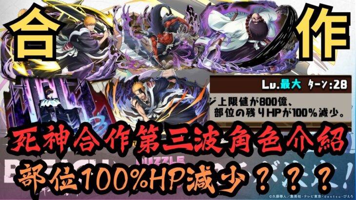 【パズドラ】【PAD】死神合作第三波角色介紹 部位100%HP減少？BLEACH 千年血戦篇コラボ 新キャラの能力公開 部位グラ100%！？