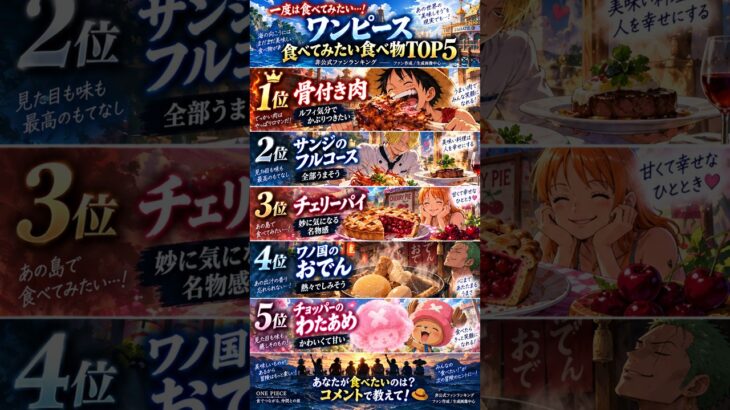 ONE PIECEで一度は食べたい食べ物TOP5！あなたの1位は？