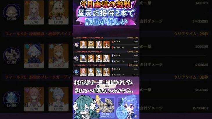【#原神】９月幽境の激戦、星反応接待２本で配置が難しい【ハイドロ・水汽】